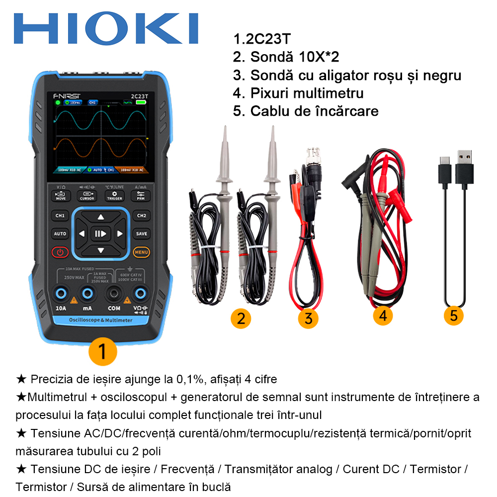 2C24T-Precizia de ieșire atinge 0,1%, afișaj 4 cifre/multimetru + osciloscop + generator de semnal trei într-unul